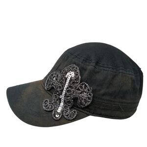 Unbranded Cadet Army Cap Black One Size Stretch Lightweight Sequin